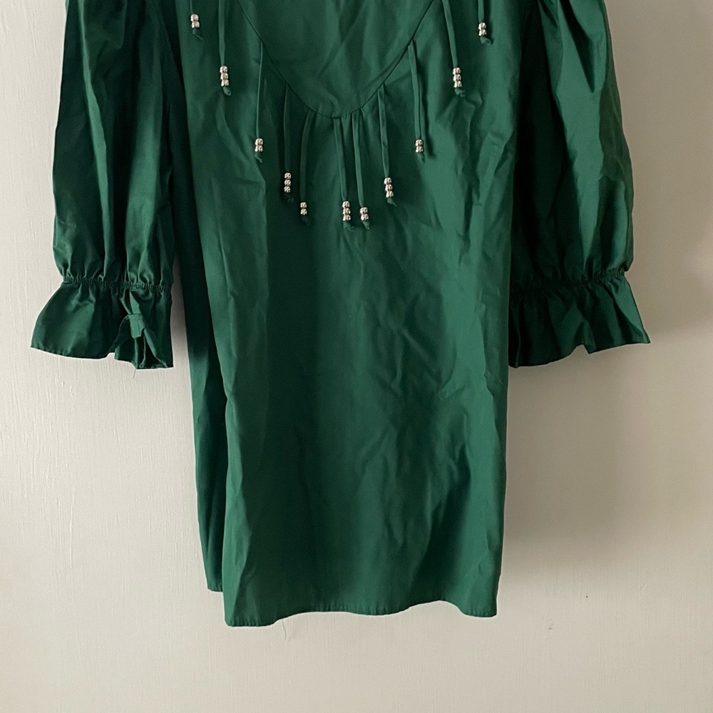 Elegant Green Blouse with Beaded Accents